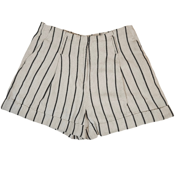 Worthington High Waisted Linen Blend Shorts, Cream/Black Stripes, 10 - Picture 1 of 12